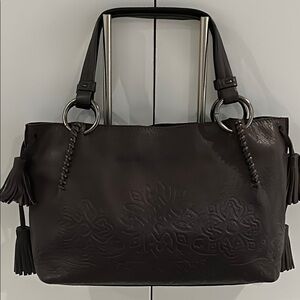 Andrea Mabiani Luxury Rustic Inspired Brown Leather Embossed Shoulder/Tote Bag